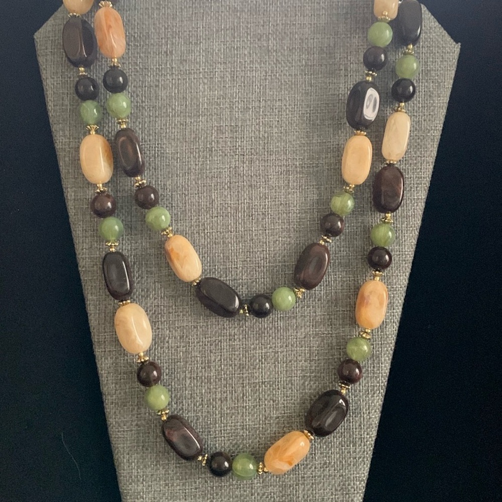 Natural Color Glass or Acrylic Beaded Necklace‎ 48”